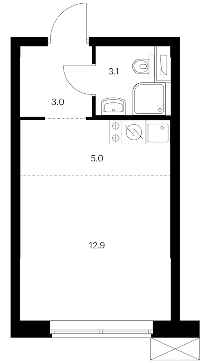 Квартира студия 24 м², 10/12 эт., ЖК «Шкиперский 19»
